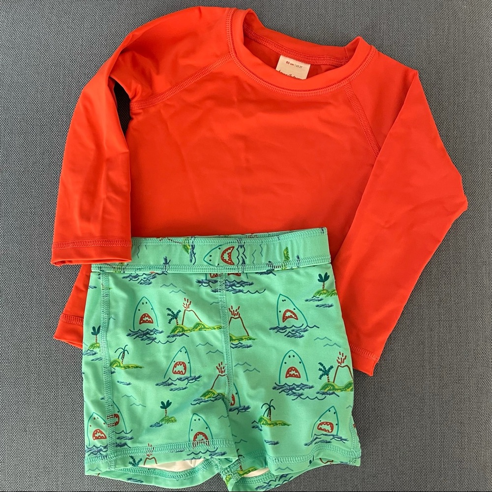 Hanna Andersson shark swimsuit and matching rash guard 2T